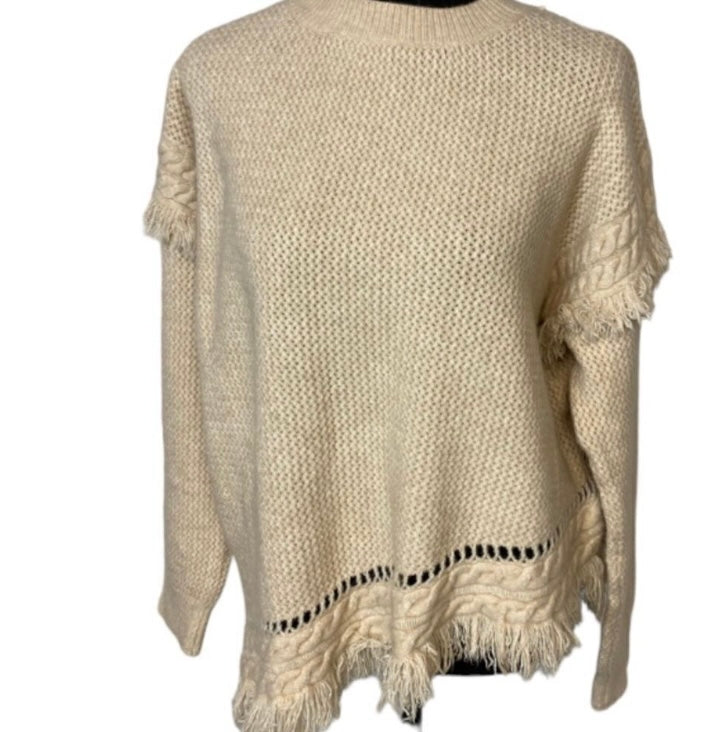 ANTHROPOLOGIE STELLAH Woven Knit Fringe Sweater *Size M