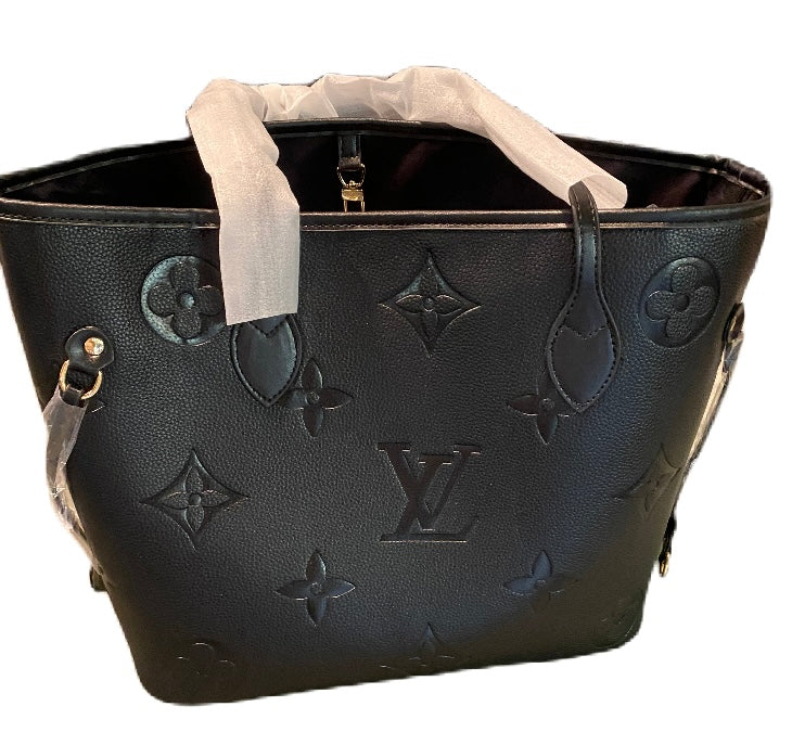INITIAL Embossed Neverfull Bag in Black