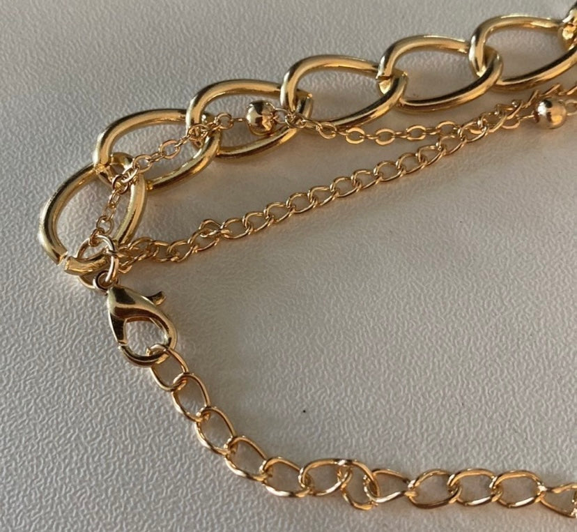 GOLD Heart & Lock Multi Chain Necklace