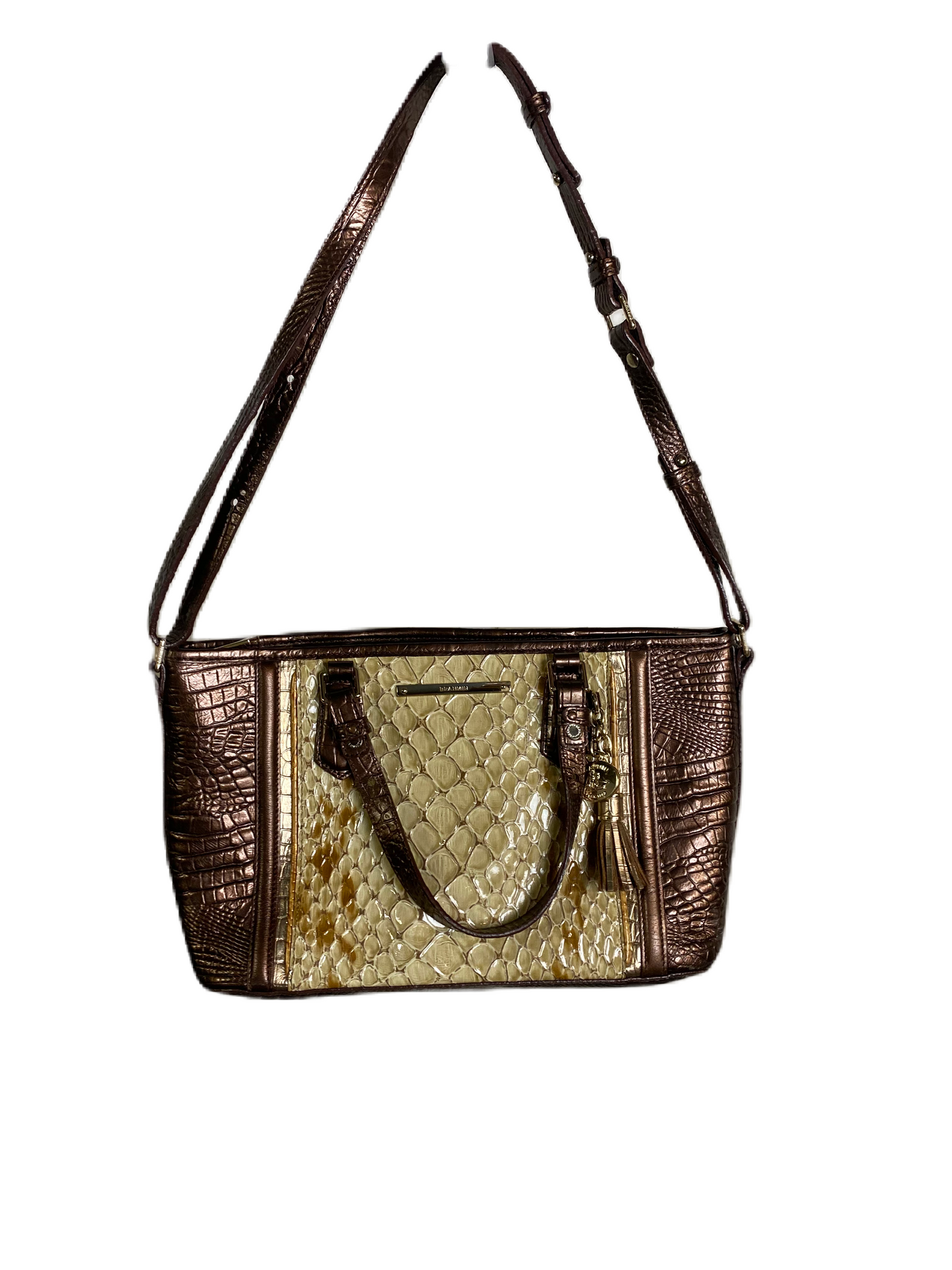 BRAHMIN Croc Embossed Champagne and Bronze Bag