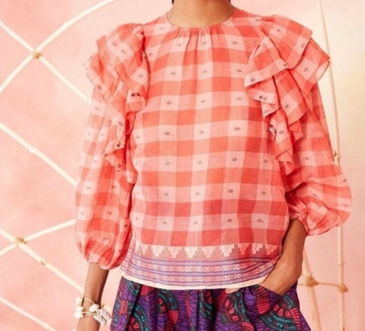 ULLA JOHNSON The Caasi Checkered Cotton Blouse