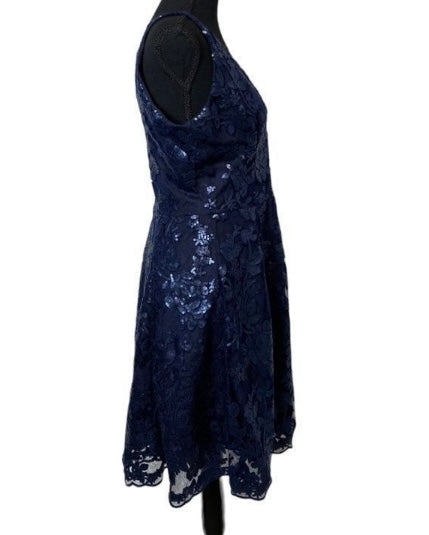 DRESS THE POPULATION Navy Sequin Cocktail Dress *Size L