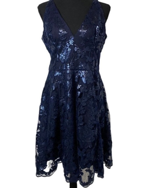 DRESS THE POPULATION Navy Sequin Cocktail Dress *Size L