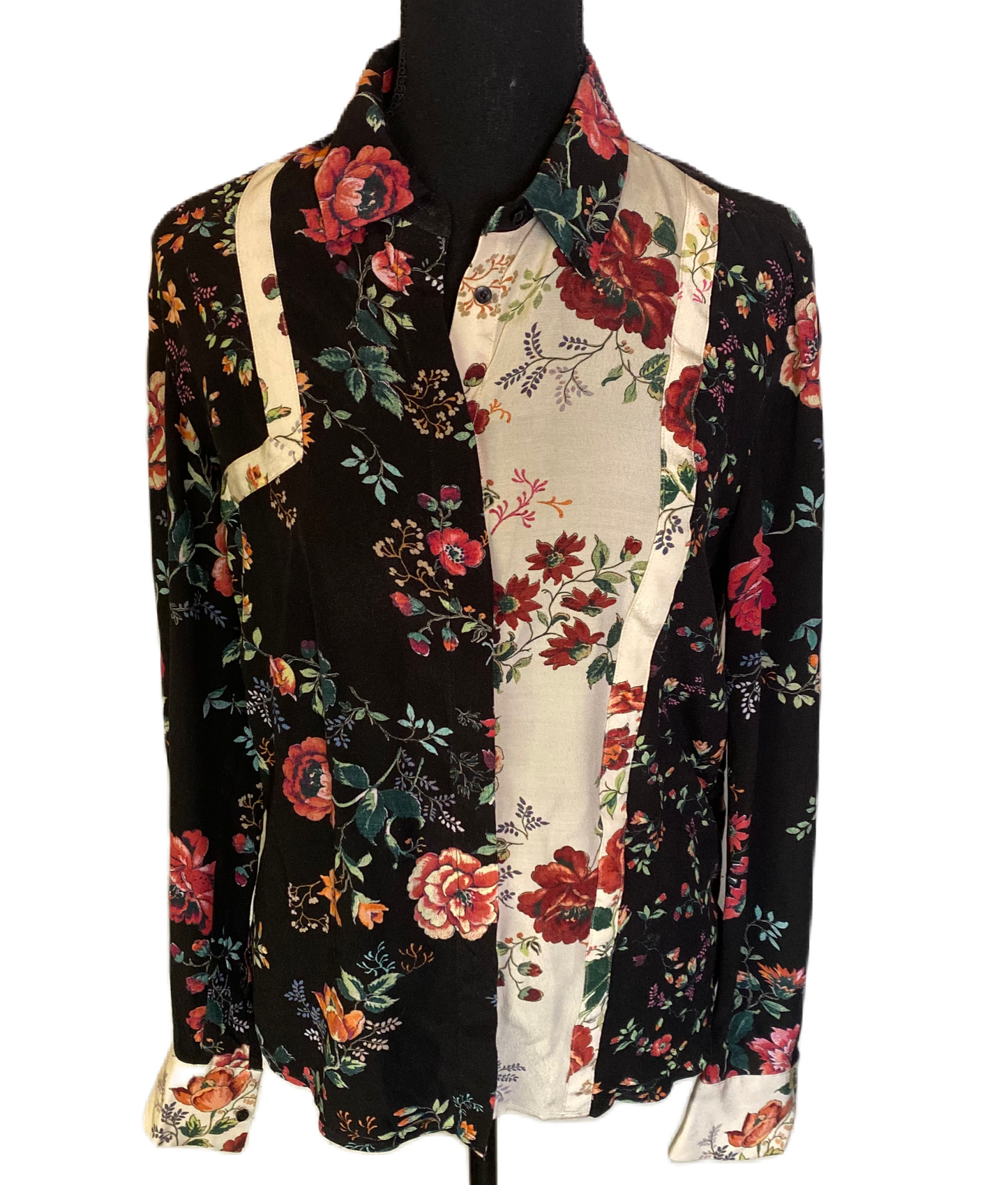 MAJE Cillar Black Two Tone Floral Blouse *Size S