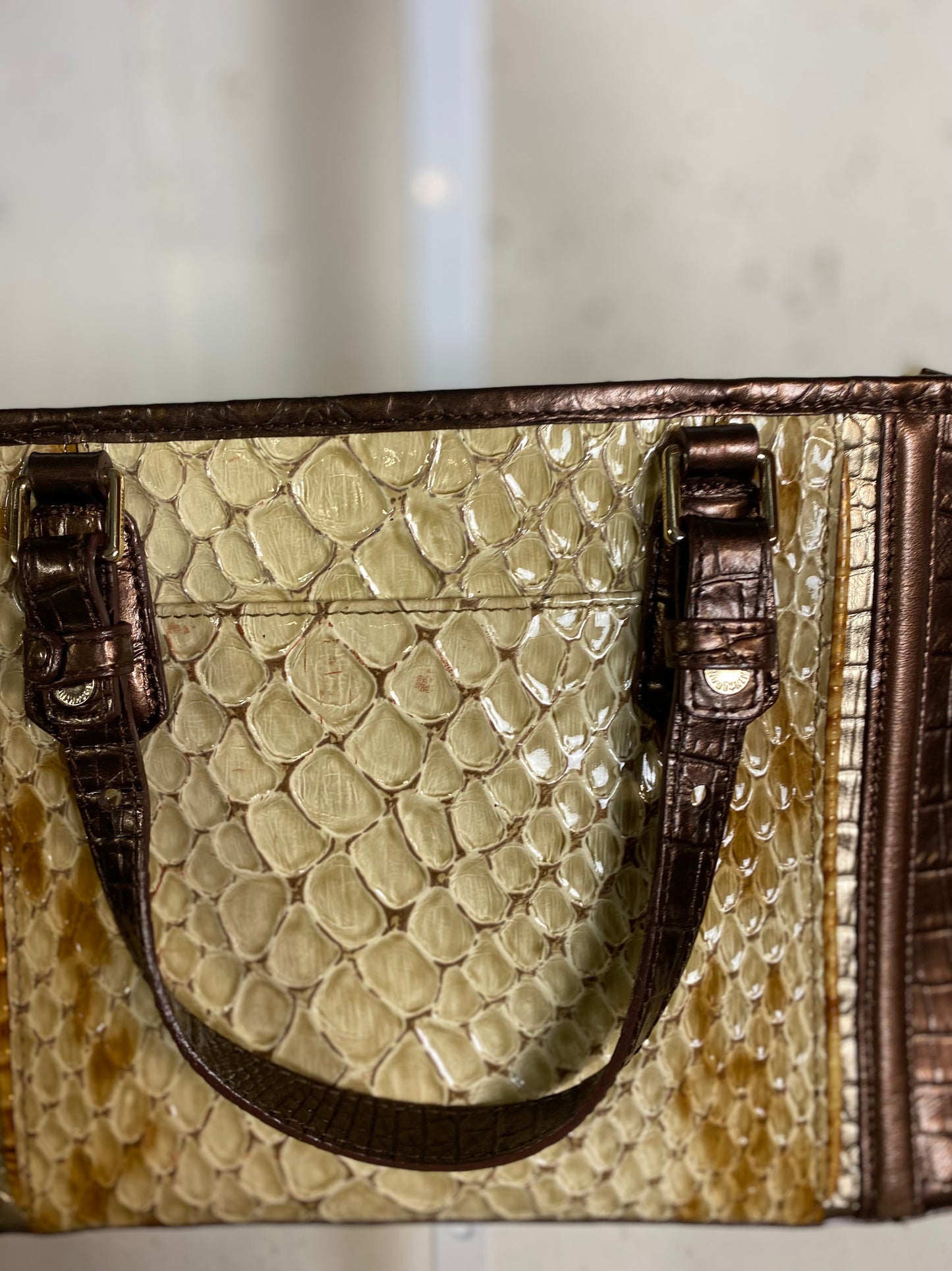 BRAHMIN Croc Embossed Champagne and Bronze Bag