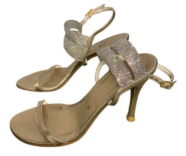 STUART WEITZMAN Crystal Embellished Gold Heels *Size 7