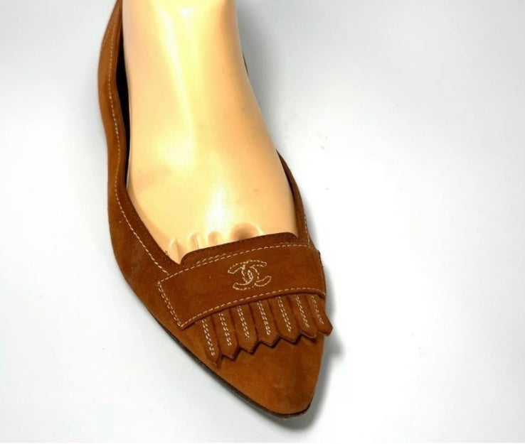 CHANEL Sueded Fringe Flats *Size 8