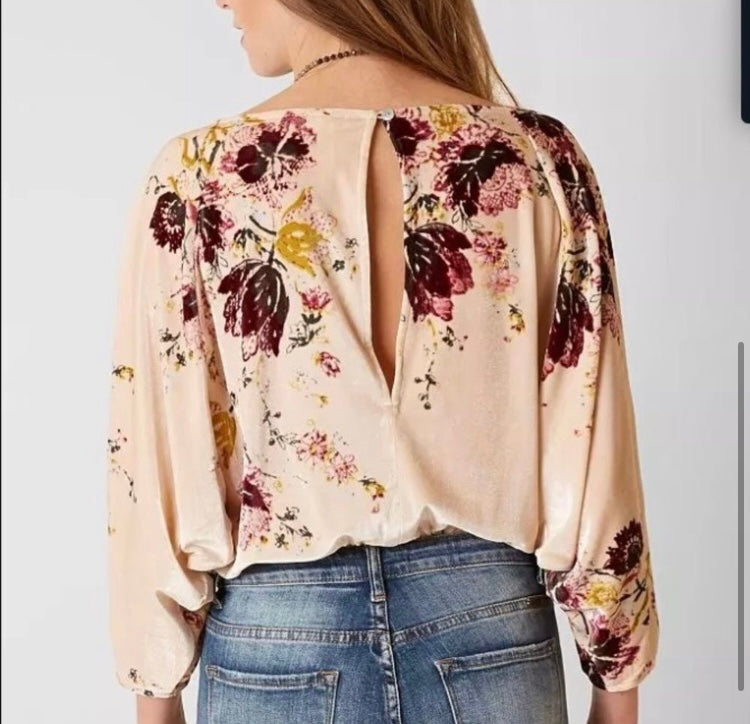 FREE PEOPLE Babe Floral Velvet Bodysuit *Size L