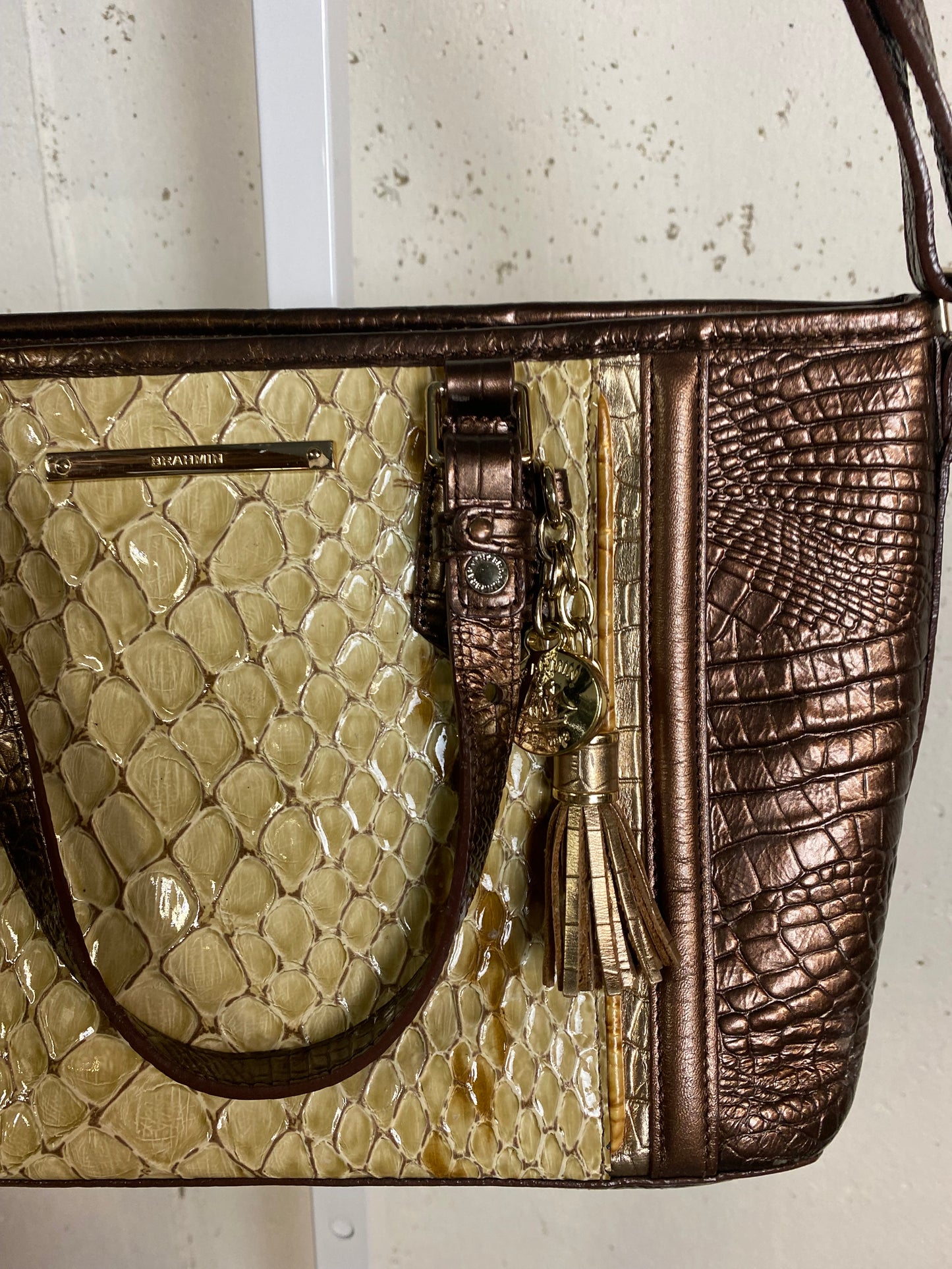 BRAHMIN Croc Embossed Champagne and Bronze Bag