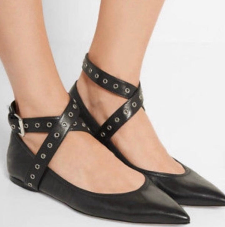 VALENTINO Garavani Napa Love Latch Leather Flats Size 38.5