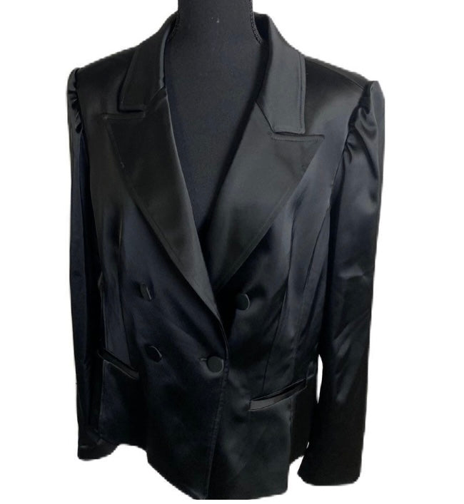 DREW Black satin Cocktail Blazer *Size XL