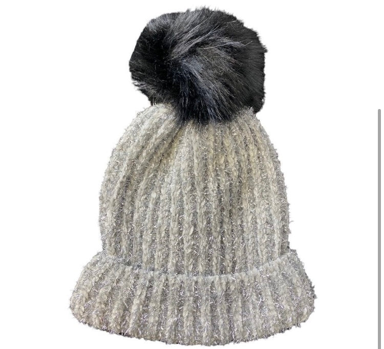 NORDSTROM BP Metallic Pom Pom Winter Hat