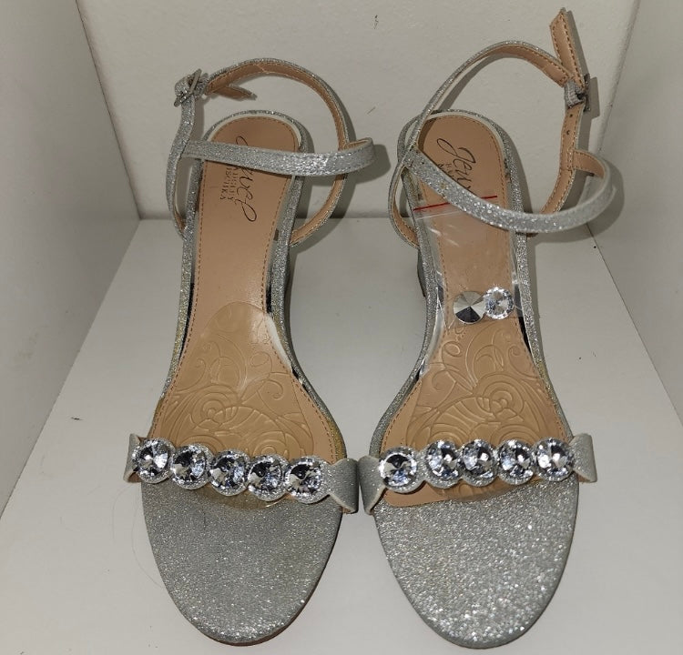 BADGLEY MISCHKA JEWEL Sparkle Wedge Silver Heels *Size 8