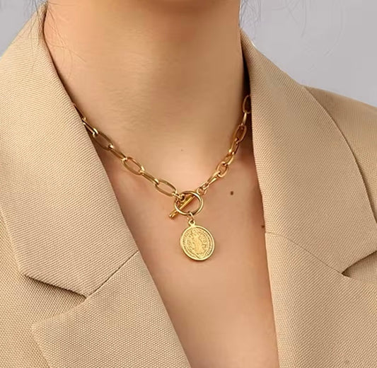 LUXIE Gold Toggle Coin Necklace