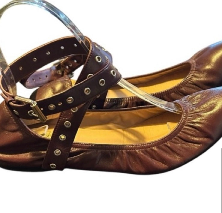 VALENTINO Garavani Napa Love Latch Leather Flats Size 38.5