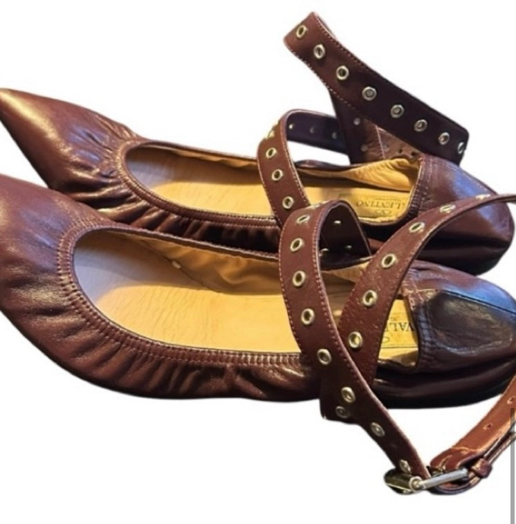 VALENTINO Garavani Napa Love Latch Leather Flats Size 38.5