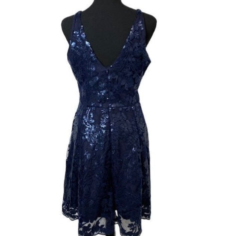 DRESS THE POPULATION Navy Sequin Cocktail Dress *Size L