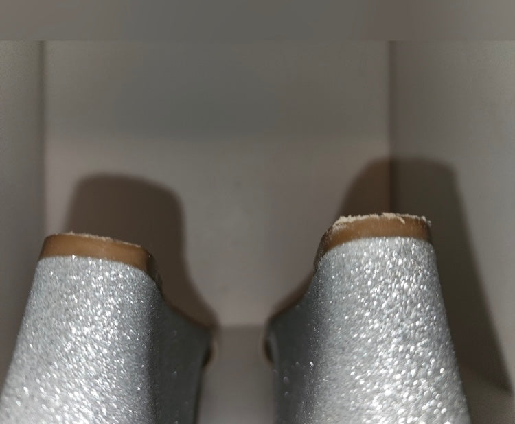 BADGLEY MISCHKA JEWEL Sparkle Wedge Silver Heels *Size 8