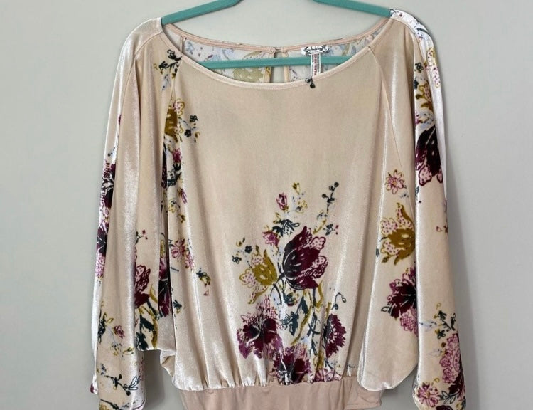 FREE PEOPLE Babe Floral Velvet Bodysuit *Size L