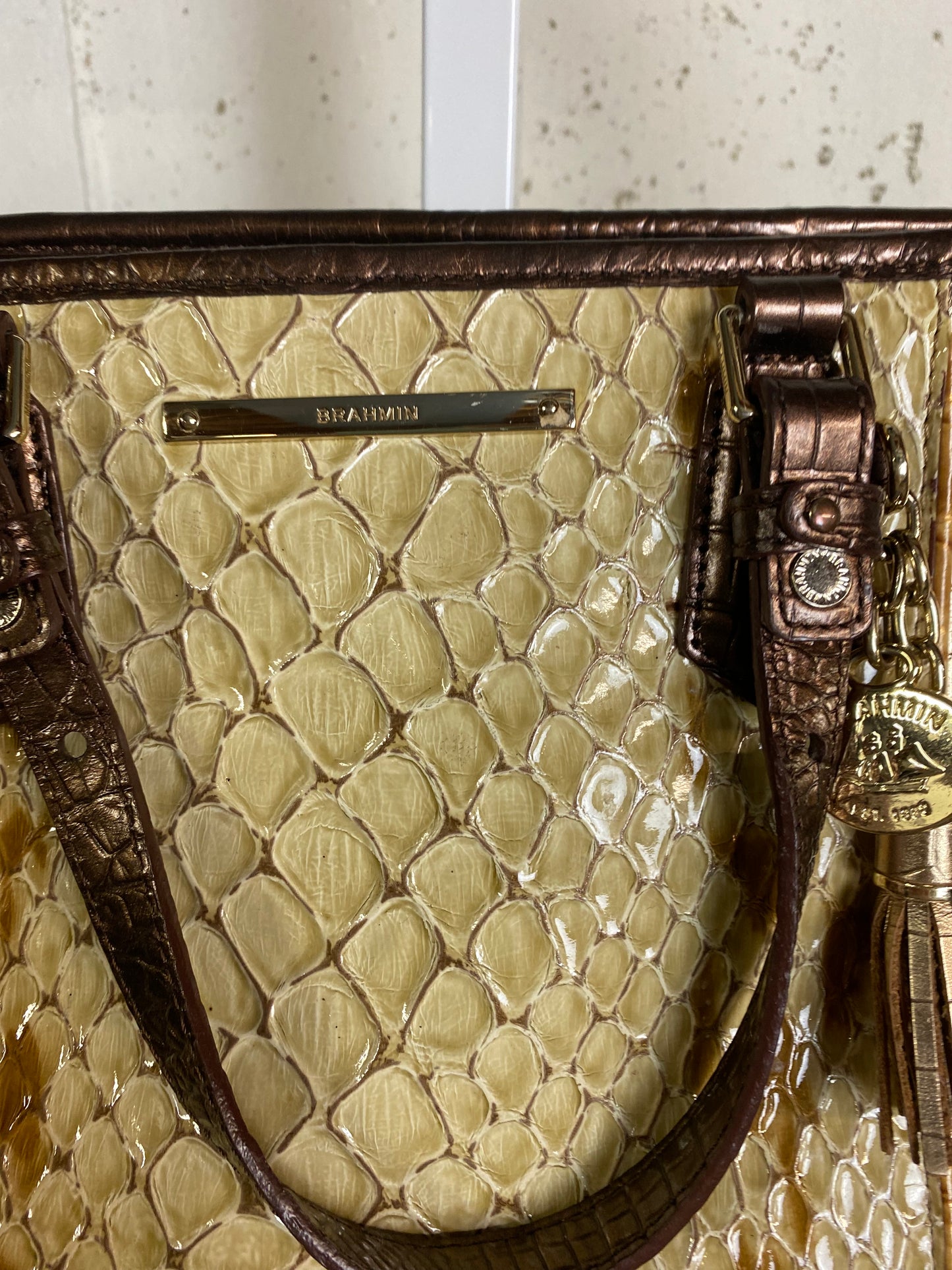 BRAHMIN Croc Embossed Champagne and Bronze Bag