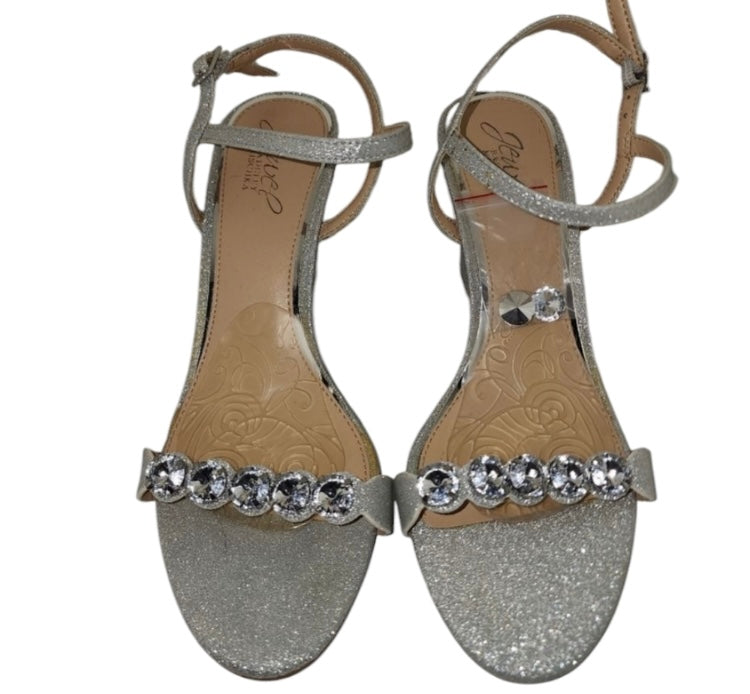 BADGLEY MISCHKA JEWEL Sparkle Wedge Silver Heels *Size 8