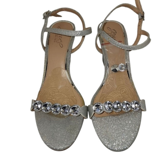 BADGLEY MISCHKA JEWEL Sparkle Wedge Silver Heels *Size 8
