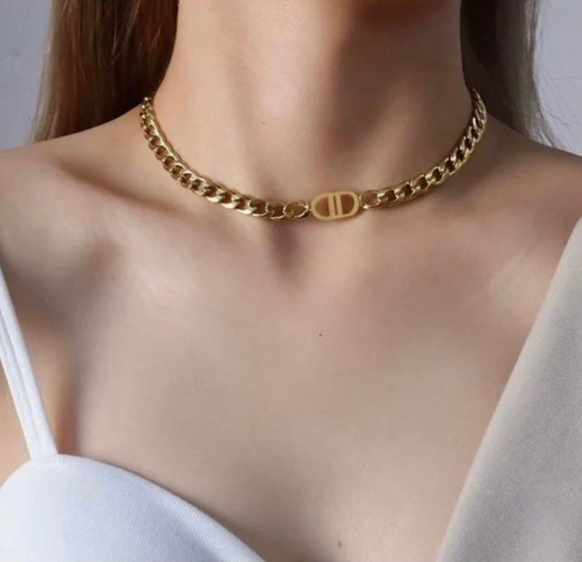 Double D Initial Gold Chocker Necklace