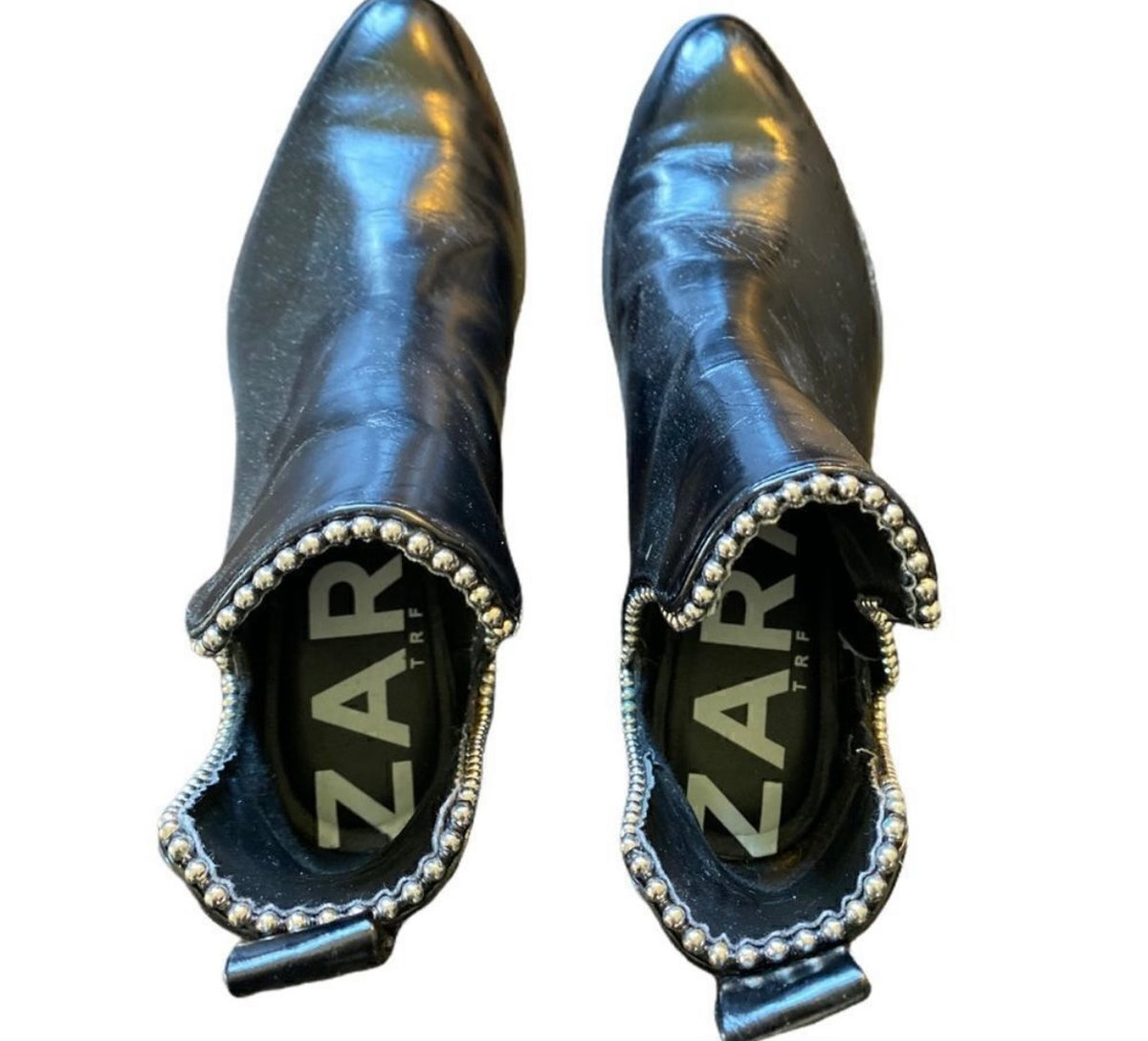 ZARA Black Studded Cut Out Ankle Boots Size 38